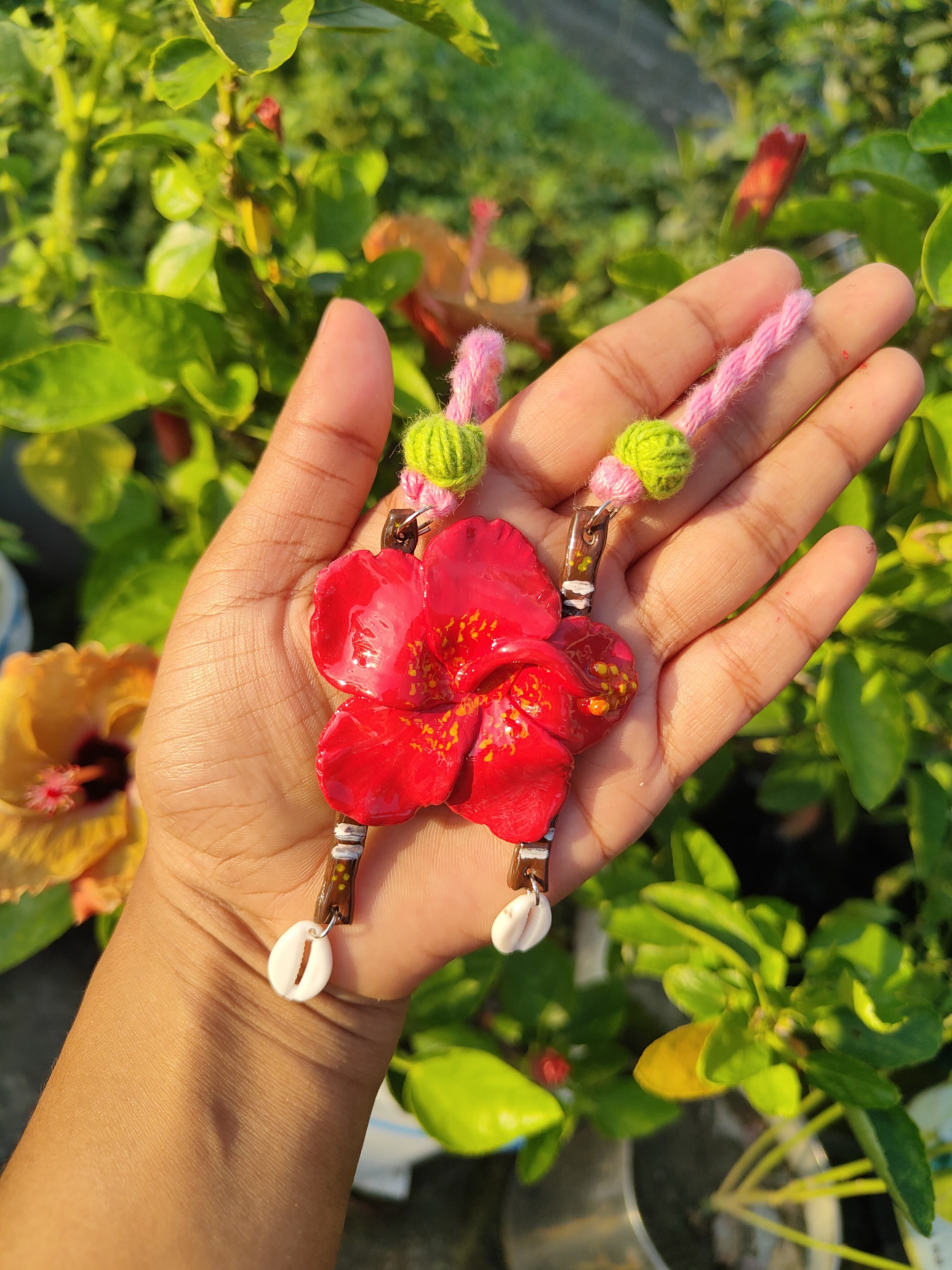 Clay Art Product Hibiscus Necklace Jewellery